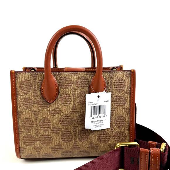 Coach Ace Tote Bag 17 In Signature Canvas IN Tan/Rust CT891 New - Picture 2 of 13